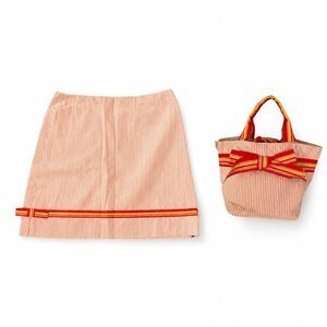 Mollie B Size 8 Seersucker Skirt & Tote Set – Pink Orange with Ribbon Trim